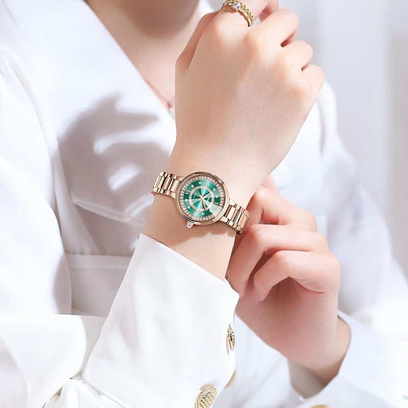 NIBOSI Women's Analog Quartz Wrist Watch with Rose Gold Stainless Steel Strap and Diamond Accents - Image 4