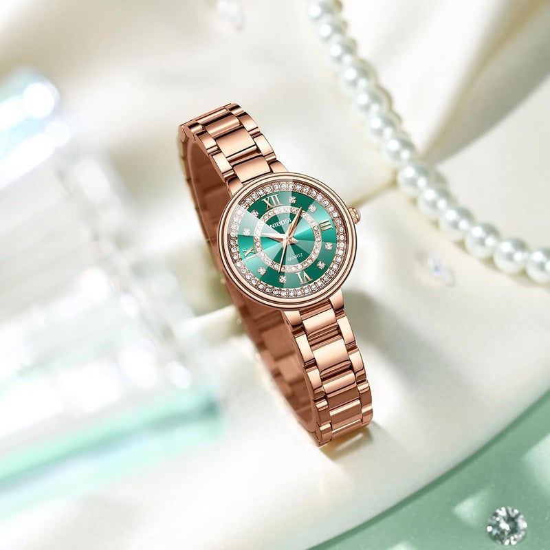 NIBOSI Women's Analog Quartz Wrist Watch with Rose Gold Stainless Steel Strap and Diamond Accents - Image 3
