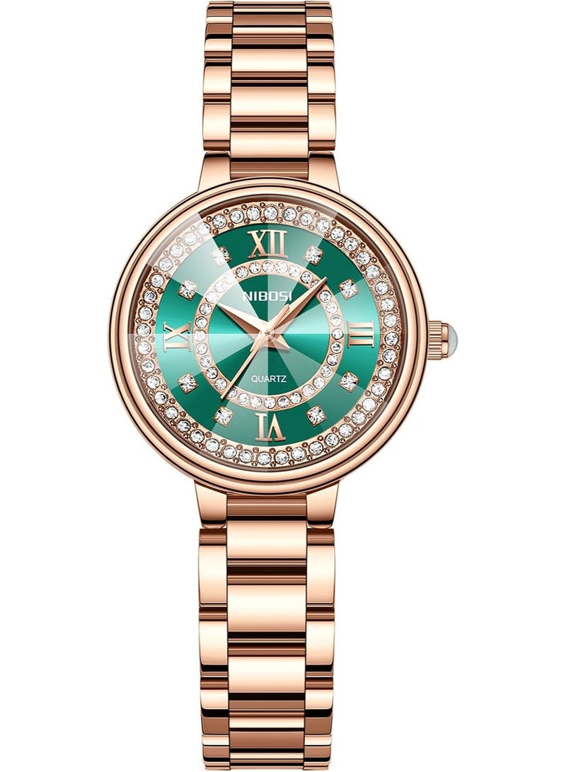 NIBOSI Women's Analog Quartz Wrist Watch with Rose Gold Stainless Steel Strap and Diamond Accents - Image 1