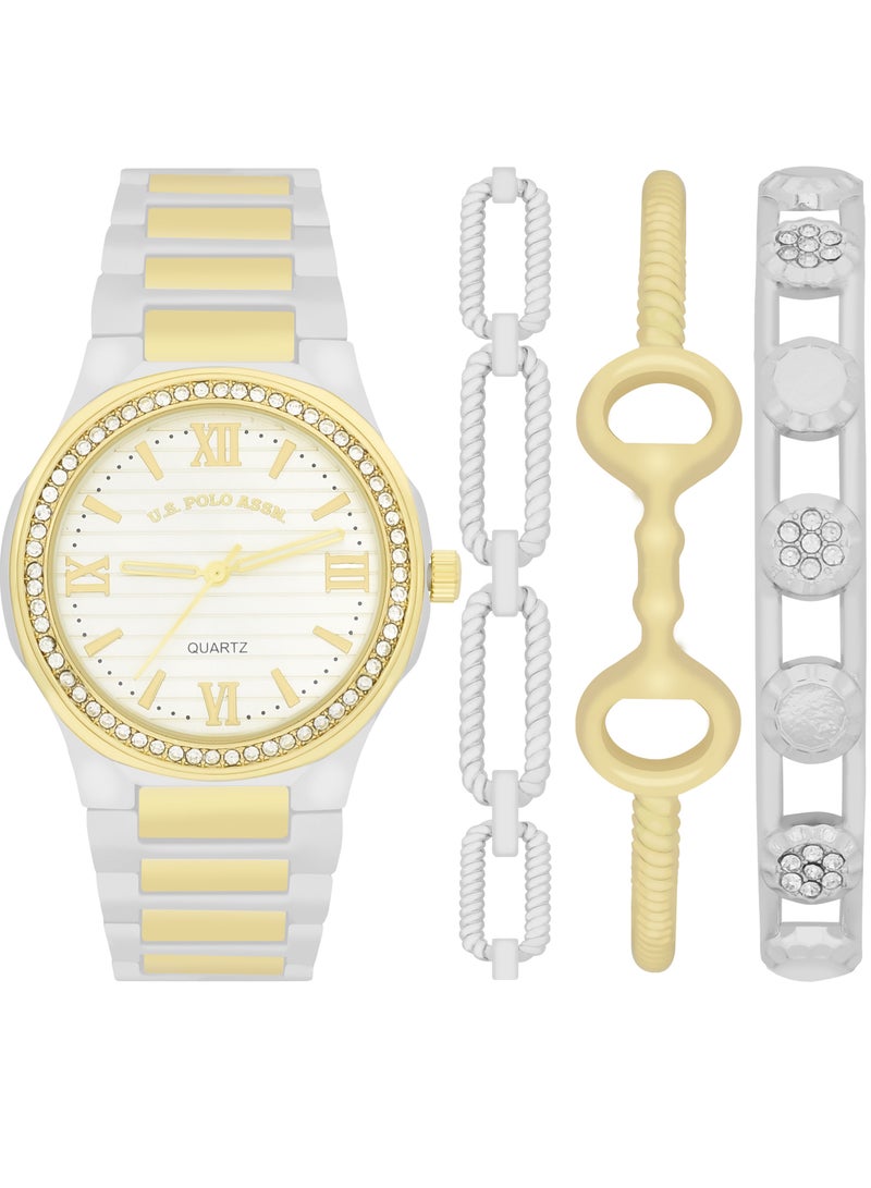 U.S. Polo Assn. Women's Quartz Analog dual tone plated watch and bracelet set  - Image 1