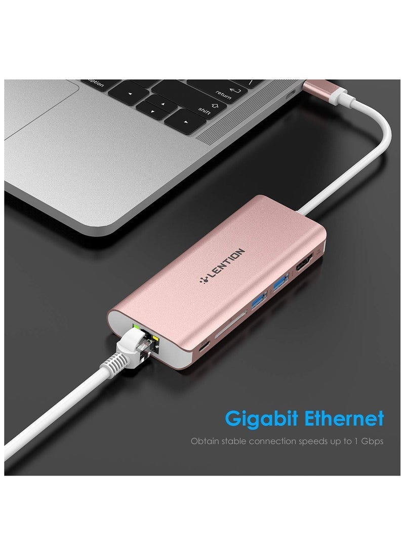 Lention LENTION USB C Hub with 4K HDMI, SD Card Reader, 2 USB 3.0, Type C Charging & Ethernet Compatible 2023-2016 MacBook Pro, New Mac Air/Surface/Steam Deck, More, Stable Driver Adapter (CB-C68, Rose Gold)  - Image 4