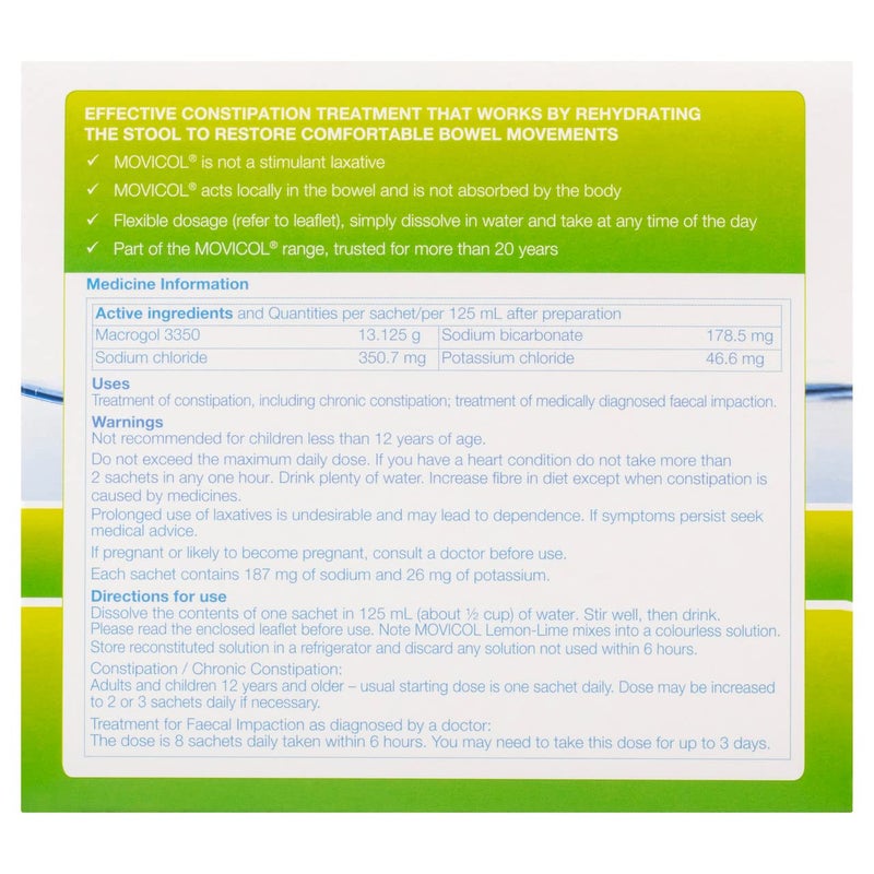 Movicol Sachets for Relieve of Constipation to Restore Comfortable Bowel Movements - Lemon - Lime Flavor - 30 Sachets - Image 3