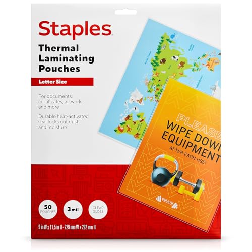 Staples أكياس الترقق الحراري بحجم الرسالة من ستابلز، 3 مل، 50 حزمة - Image 1
