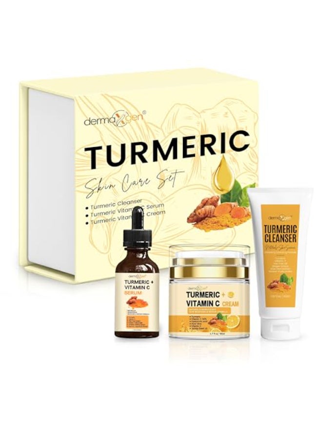 Dermaxgen Turmeric Complete Facial Care Kit Organic Glowing Skin AntiAging Rejuvenating Boosting Collagen Hydrating Day Night Brightening Skincare Gift Set - Image 1