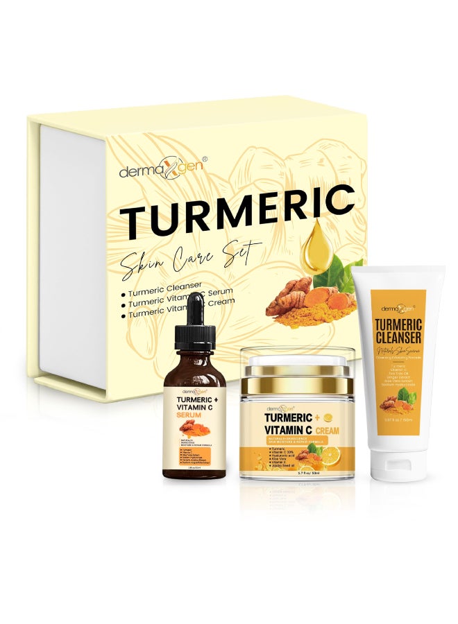 Dermaxgen Turmeric Complete Facial Care Kit Organic Glowing Skin AntiAging Rejuvenating Boosting Collagen Hydrating Day Night Brightening Skincare Gift Set - Image 2
