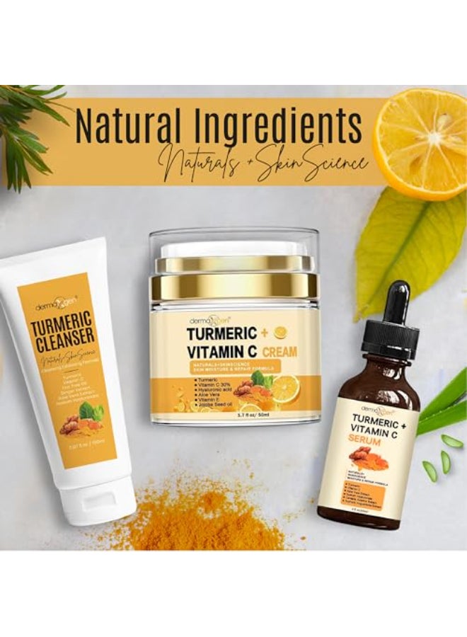Dermaxgen Turmeric Complete Facial Care Kit Organic Glowing Skin AntiAging Rejuvenating Boosting Collagen Hydrating Day Night Brightening Skincare Gift Set - Image 3