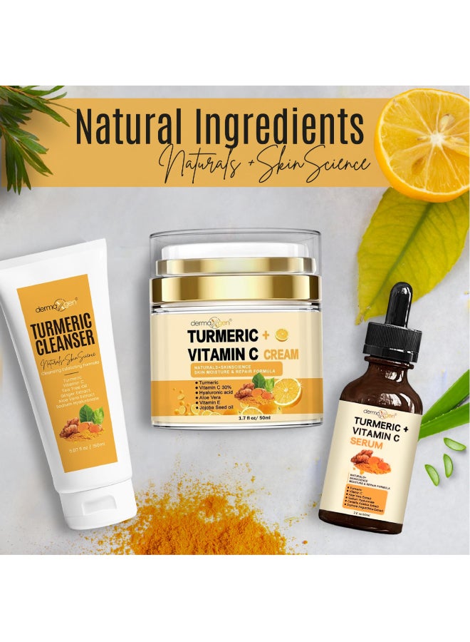 Dermaxgen Turmeric Complete Facial Care Kit Organic Glowing Skin AntiAging Rejuvenating Boosting Collagen Hydrating Day Night Brightening Skincare Gift Set - Image 4