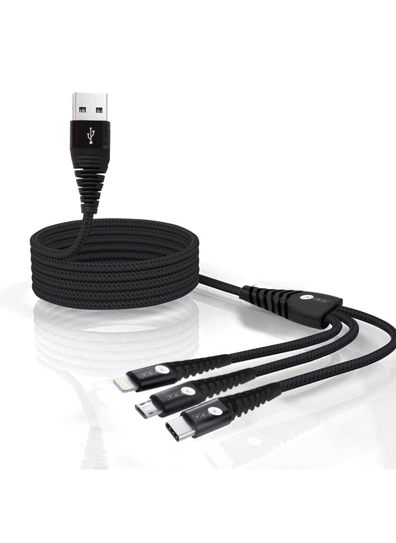 AFRA AFRA USB Charging Cable, 2.4A, Nylon-Braided Jacket, With Data Transmission, USB A to Micro-USB + Type C + Lightning Connector, 1.2-meter length, Durable, Tangle Free  - Image 2