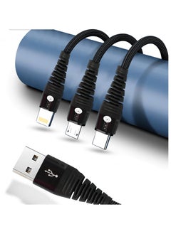 AFRA AFRA USB Charging Cable, 2.4A, Nylon-Braided Jacket, With Data Transmission, USB A to Micro-USB + Type C + Lightning Connector, 1.2-meter length, Durable, Tangle Free  - Image 3