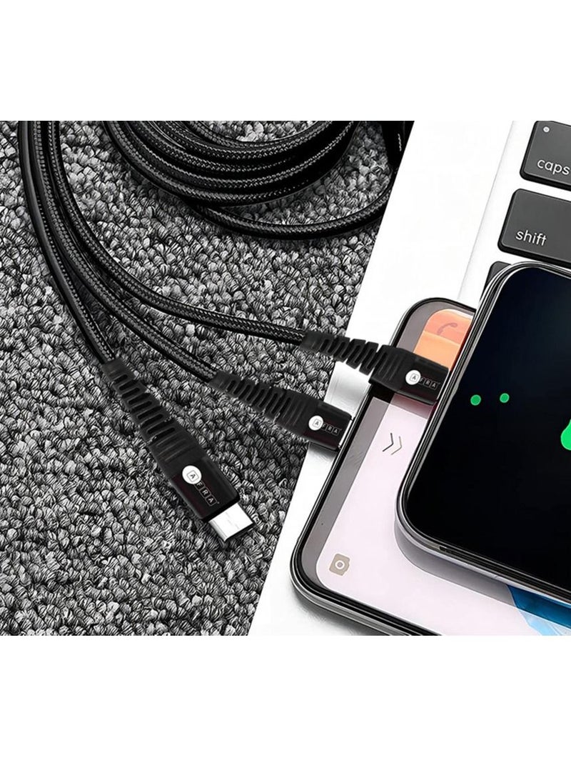 AFRA AFRA USB Charging Cable, 2.4A, Nylon-Braided Jacket, With Data Transmission, USB A to Micro-USB + Type C + Lightning Connector, 1.2-meter length, Durable, Tangle Free  - Image 5