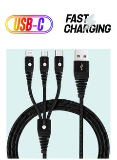 AFRA AFRA USB Charging Cable, 2.4A, Nylon-Braided Jacket, With Data Transmission, USB A to Micro-USB + Type C + Lightning Connector, 1.2-meter length, Durable, Tangle Free  - Image 1