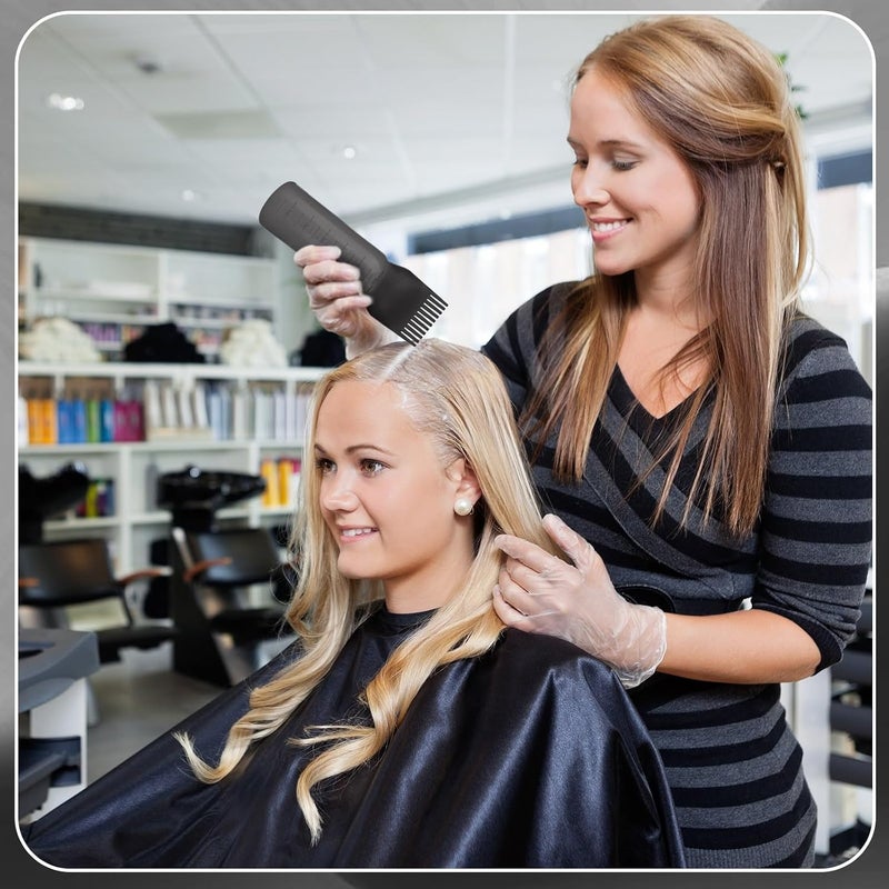 SWIUKPHE زجاجة لترطيب الشعر، زجاجة مع مشط لتطبيق الزيت عند الجذور، سعة 6 أونصات، 2 قطعة، أداة لتطبيق الزيت مع مقياس تدريجي (سوداء) - Image 4