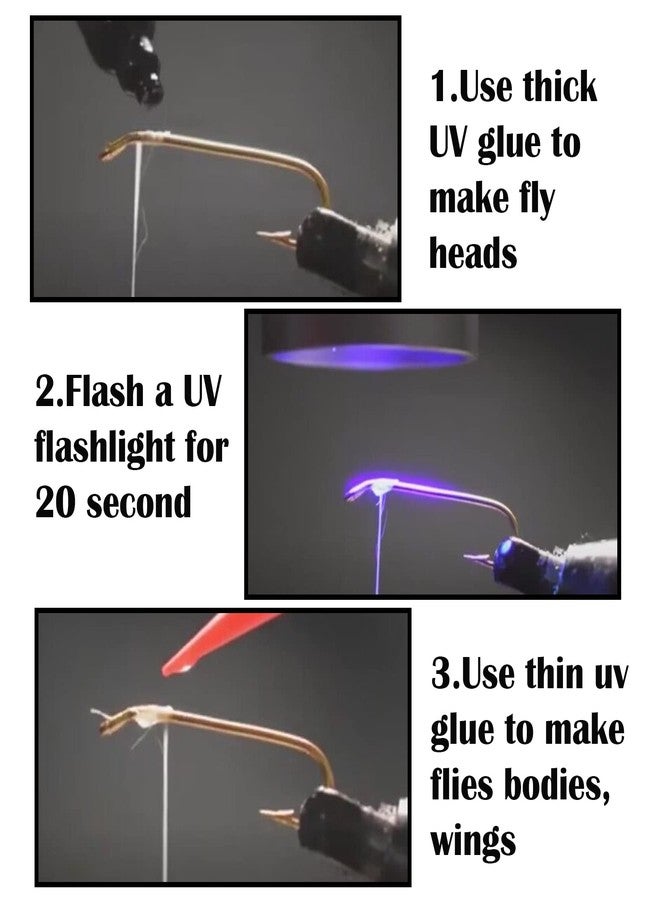 Eupheng Fly Tying UV Resin Three Formula Thick,Thin and Super Flex Fly Tying Head Cement Fly Tying Glue for Building Flies Heads Bodies and Wings and Gluing Eyes - Image 5