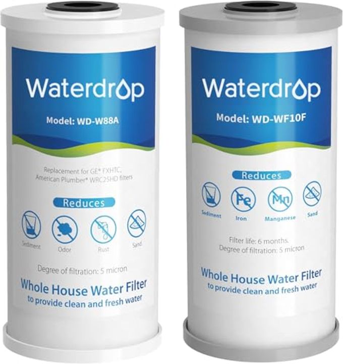 Waterdrop Whole House Water Filter, Carbon Filter, Reduce Iron & Manganese Filter Cartridge, Replacement for GE GXWH40L, FXHTC, Ispring, Culligan RFC-BBSA, Whirlpool, Any 10" x 4.5" System, 5 Micron