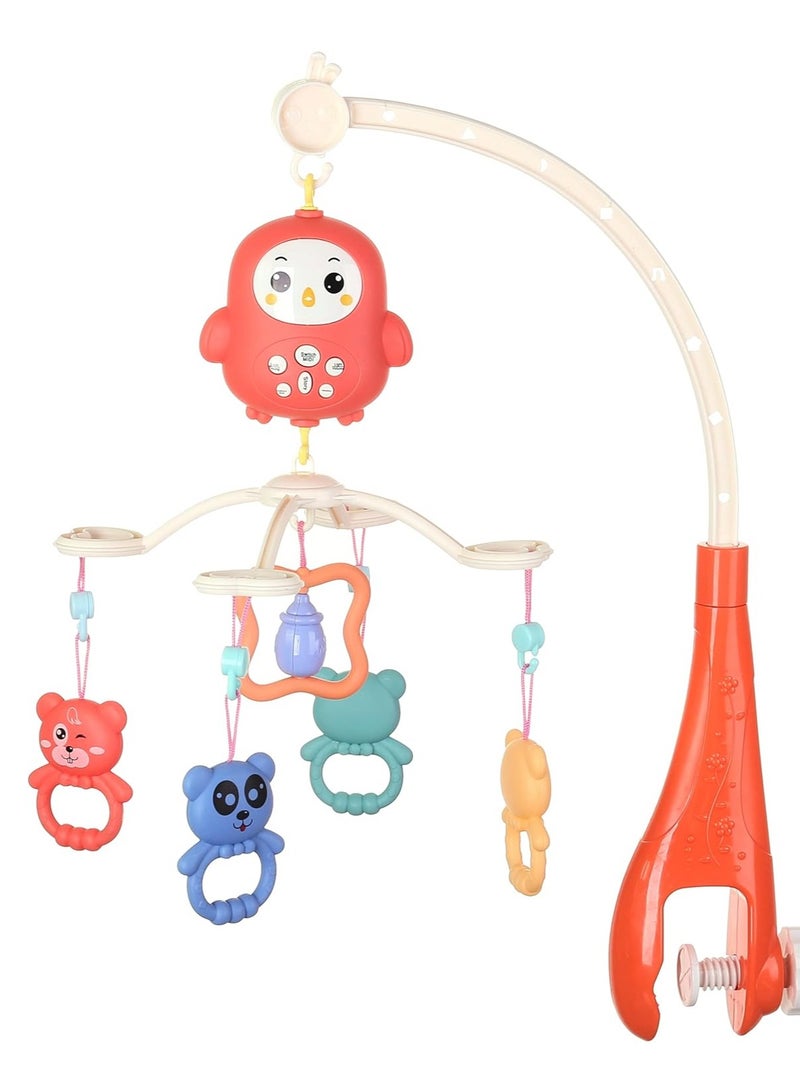 سرير أطفال متنقل مع موسيقى وأضواء، هاتف محمول لسرير الأطفال مع جهاز تحكم عن بعد، خشخيشات حيوانات دوارة معلقة، 16 أغنية ووظيفة توقيت، ألعاب أطفال كرتونية للفتيات والاولاد - Image 1