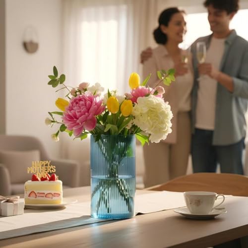 TripodBird Glass Cylinder Vases, Blue Vase for Centerpieces, 6 Inch Tall Flower Vase for Wedding Decorations, Floral Vase Bulk Flower vases, Glass Hurricane Candle Holder for Table Centerpiece Wedding Home Décor - Image 5