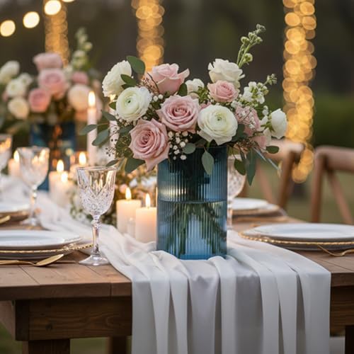 TripodBird Glass Cylinder Vases, Blue Vase for Centerpieces, 6 Inch Tall Flower Vase for Wedding Decorations, Floral Vase Bulk Flower vases, Glass Hurricane Candle Holder for Table Centerpiece Wedding Home Décor - Image 2