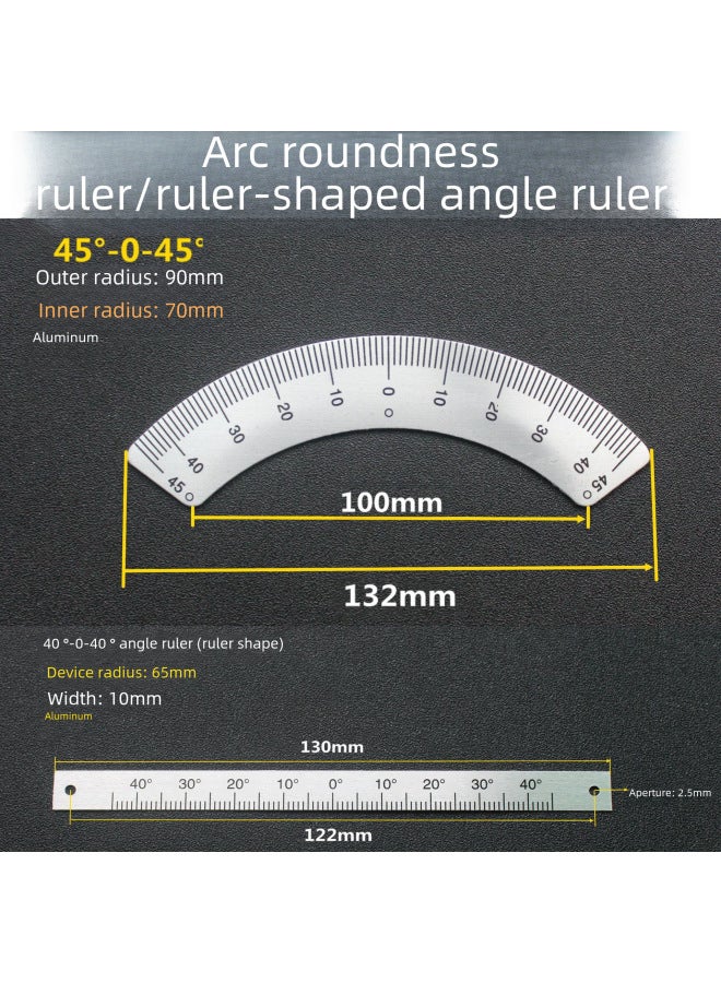 Stainless Steel Angle Ruler Aluminum Alloy Ruler Arc-shaped Angle Ruler Indexing Scale Cylinder Arc Template-Model:45-0-45°(outer R83/inner R65)