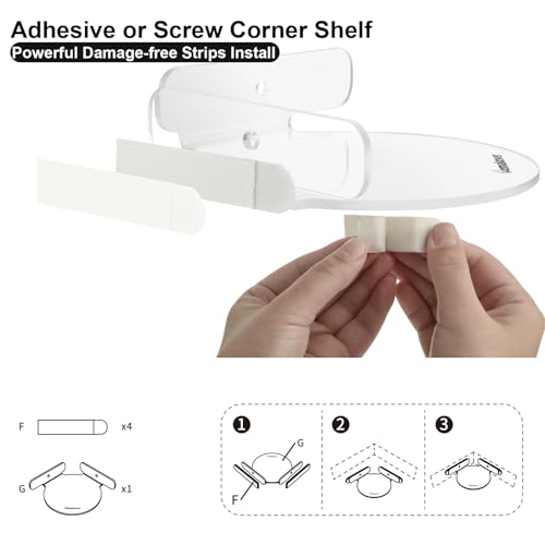 Homakover 2 Pack Acrylic Mini Circular Corner Shelf Mount for Security Cameras, Baby Monitors, Plants & More, Universal Cam Holder, Easy to Install, Screwless with Damage-free Replacement Strips (Clear) - Image 4