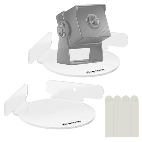 Homakover 2 Pack Acrylic Mini Circular Corner Shelf Mount for Security Cameras, Baby Monitors, Plants & More, Universal Cam Holder, Easy to Install, Screwless with Damage-free Replacement Strips (Clear) - Image 1