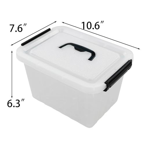 Kekow 6 L Clear Storage Box, Plastic Storage Latch Box with Black Handle, 4-Pack - Image 2