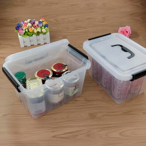 Kekow 6 L Clear Storage Box, Plastic Storage Latch Box with Black Handle, 4-Pack - Image 4