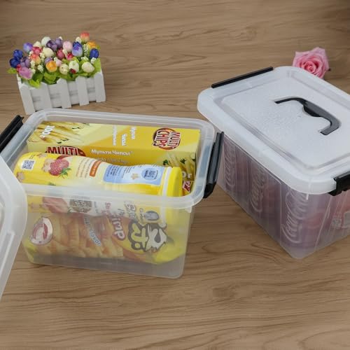 Kekow 6 L Clear Storage Box, Plastic Storage Latch Box with Black Handle, 4-Pack - Image 5
