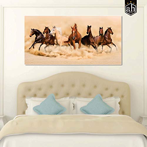 AH Decals Wall Art Créative Inspirational Home Vastu 7 Horses Running Canvas Painting for Office Living Bed Room (Size - 16 X 32 Inches/ 40 cm X 80 cm) - Image 3