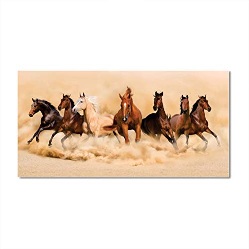 AH Decals Wall Art Créative Inspirational Home Vastu 7 Horses Running Canvas Painting for Office Living Bed Room (Size - 16 X 32 Inches/ 40 cm X 80 cm) - Image 1