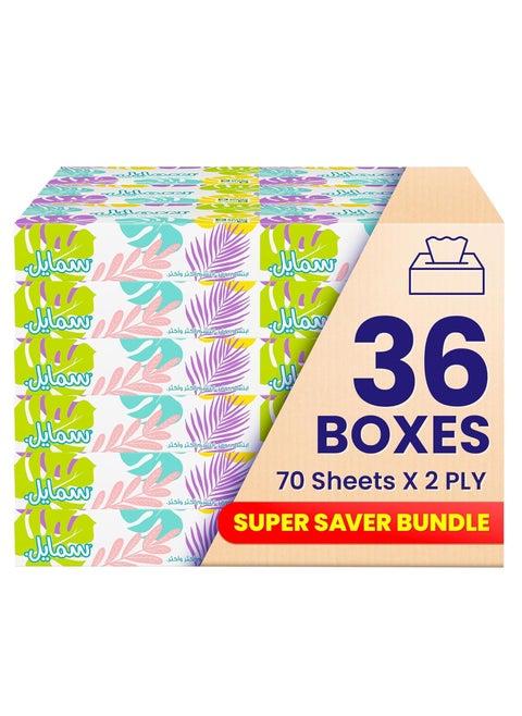 Smile Facial Tissues, 2 Ply, Pack of 36 x 70 Sheets,Smile Facial Tissues good for Every Mood, Soft for All Skin Types, Smile Tissues with Steripro Technology