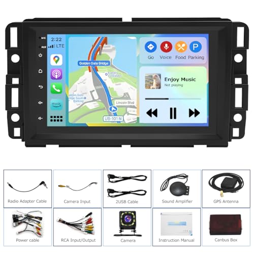 Eforcase راديو سيارة مناسب لشيفروليه سيلفرادو إمبالا تاهو 2007-2013، أندرويد 13 وايرلس كار بلاي أندرويد أوتو 7" شاشة تعمل باللمس بلوتوث لراديو سيارة جي إم سي يوكون سييرا 2007-2013، 2+32G، مع كاميرا - Image 3