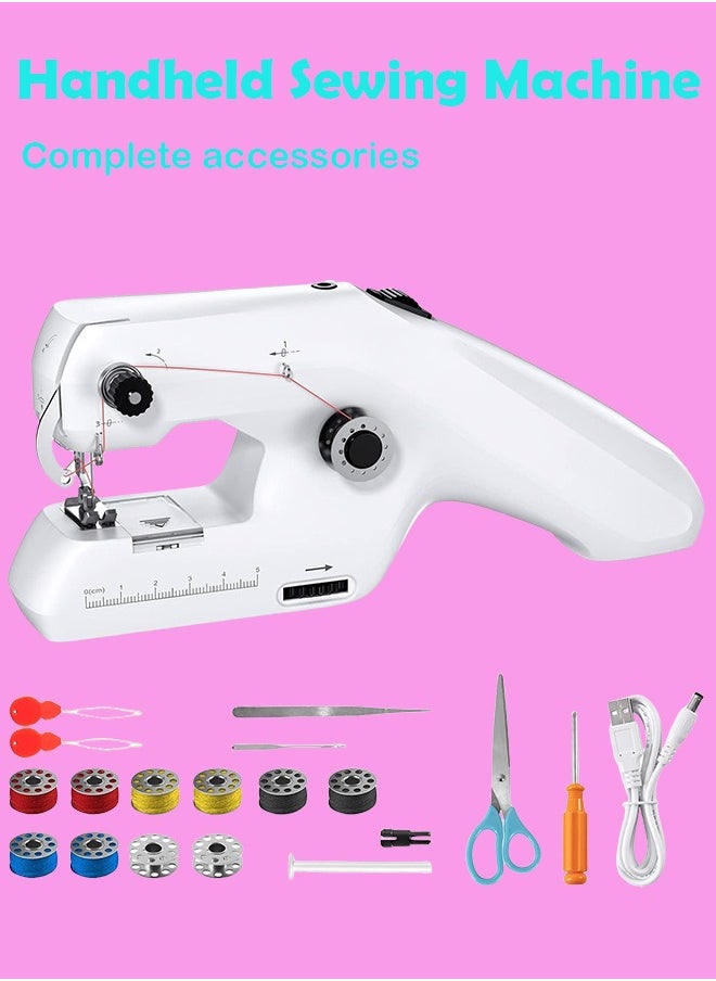 Arabest Handheld Sewing Machine, Portable Mini Sewing Machine, Machine Electric Stitch Tool, Electric Sewing Machine with Sewing Accessories, Suitable for Clothing, Curtains, Denim, Leather(White)  - Image 1
