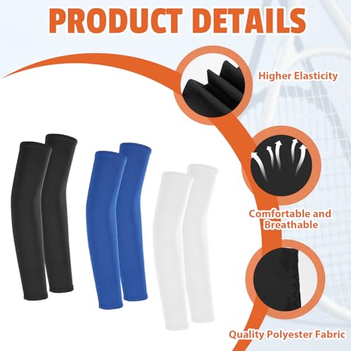BOHUIZ 3Pairs Arm Sleeves for Kids, Outdoor Breathable Elastic Ice Sleeve Sun Protection Cooling Arm Compression Sleeves for Youth Boys Girls Basketball Football Baseball Sports(Black+White+Blue) - Image 5