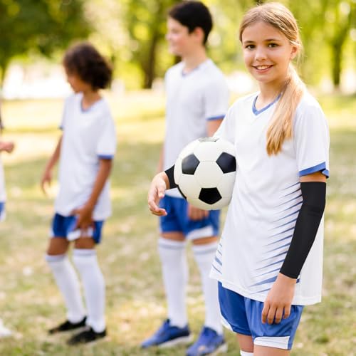 BOHUIZ 3Pairs Arm Sleeves for Kids, Outdoor Breathable Elastic Ice Sleeve Sun Protection Cooling Arm Compression Sleeves for Youth Boys Girls Basketball Football Baseball Sports(Black+White+Blue) - Image 3