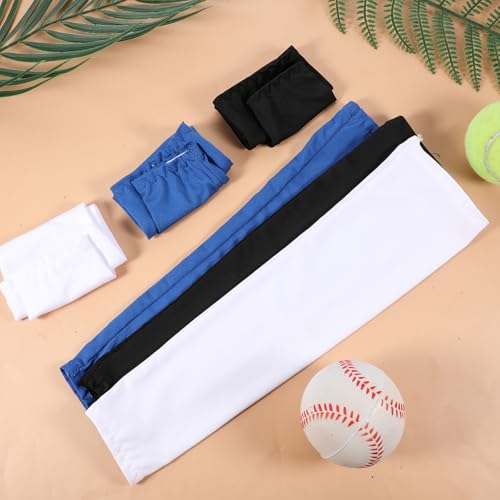 BOHUIZ 3Pairs Arm Sleeves for Kids, Outdoor Breathable Elastic Ice Sleeve Sun Protection Cooling Arm Compression Sleeves for Youth Boys Girls Basketball Football Baseball Sports(Black+White+Blue) - Image 4