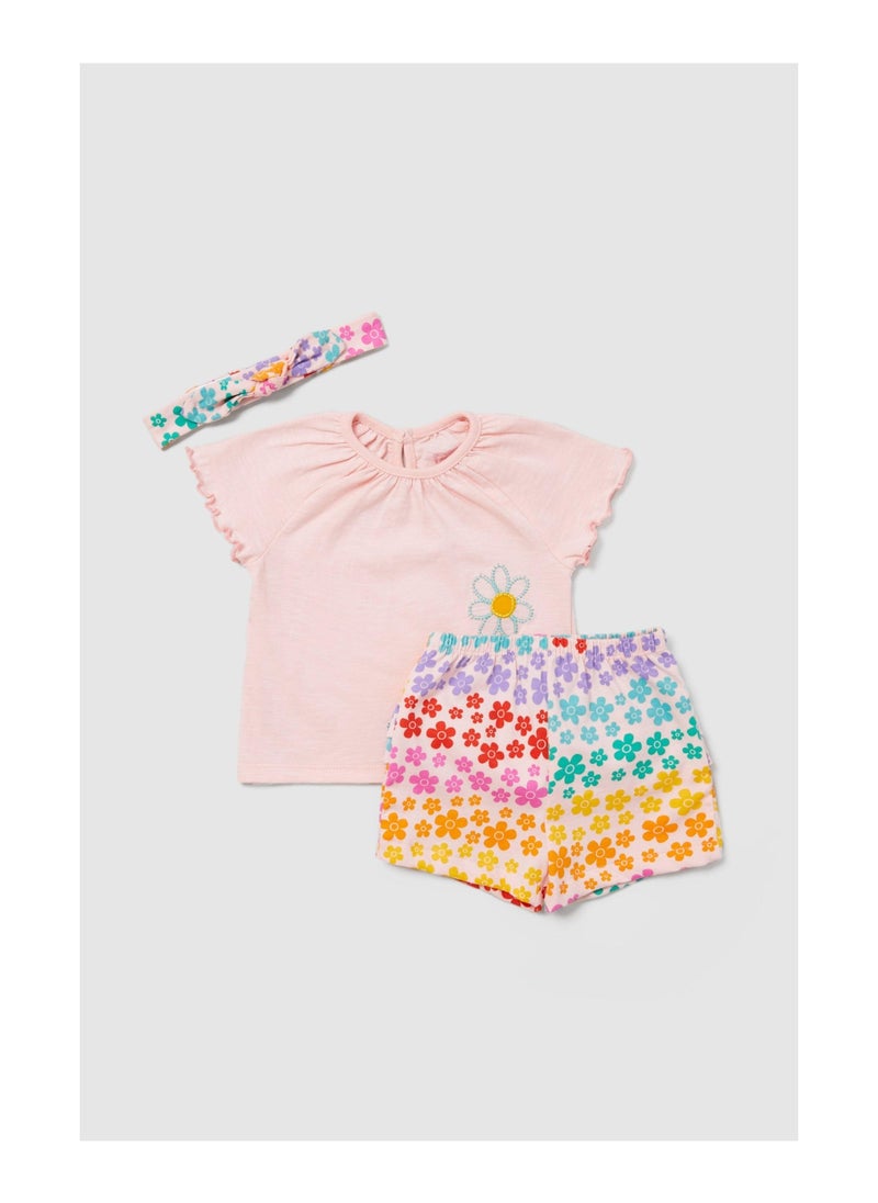 Blue zoo - Baby Girls Flower Jersey Short Set - Image 1