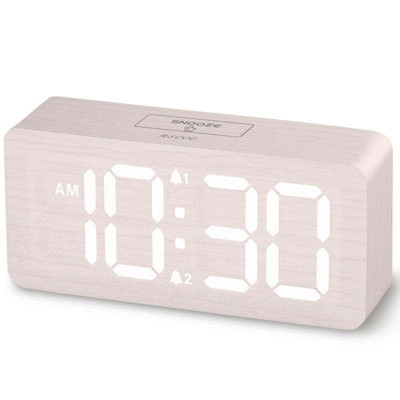uscce Wooden Digital Alarm Clocks for Bedrooms: Dimmable Dual Alarm Clock with Large Numbers for Bedside Desk - Loud Alarm for Heavy Sleepers with Volume Control - Wood Decor & Gifts - Image 1