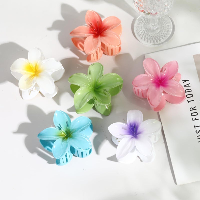 DOGODE Hawaiian Flower Hair Clips â€“ 6 Pack Colorful Claw Clips for Women & Girls, Large Aesthetic Hair Accessories for Thick or Thin Hair, Summer Beach Vacation Gift - Image 1