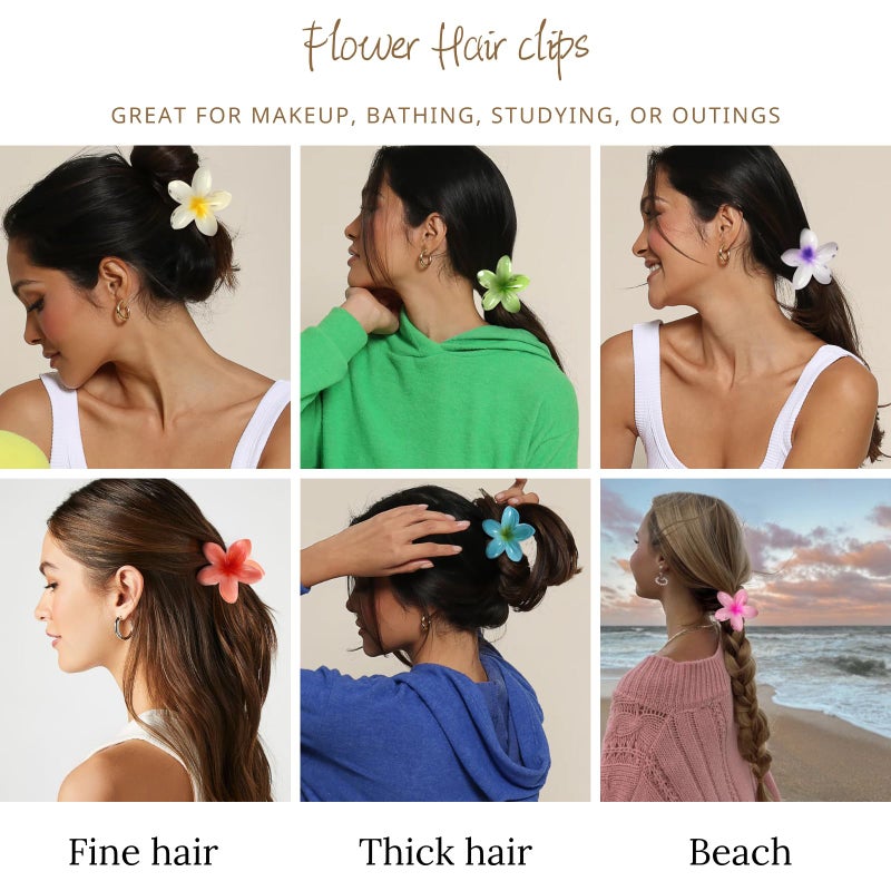 DOGODE Hawaiian Flower Hair Clips â€“ 6 Pack Colorful Claw Clips for Women & Girls, Large Aesthetic Hair Accessories for Thick or Thin Hair, Summer Beach Vacation Gift - Image 3