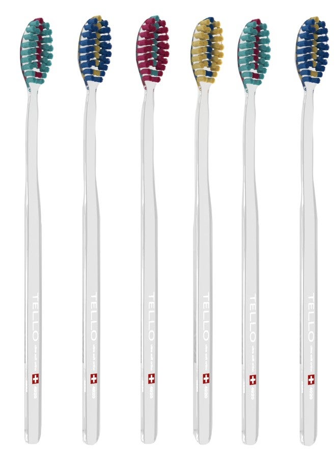 TELLO Adult Soft Ortho Toothbrush for Gentle Cleaning with Ergonomic Handle, Made in Switzerland, Colors Vary, 6-Pack - Image 1