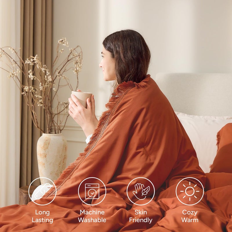 Andency King Size Comforter Set Burnt Orange, 3 Pieces Boho Terracotta Soft Lightweight Bedding Comforter Sets, Rust Tassel All Season Bed Set (104x90In Comforter & 2 Pillowcases) - Image 4