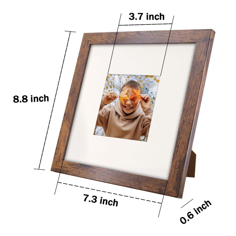 NDUFOA 8x8 Picture Frame  Display Photos 4x4 with Mat or 8x8 without Mat  Poster Frame for Wall and Tabletop  Brown - Image 3