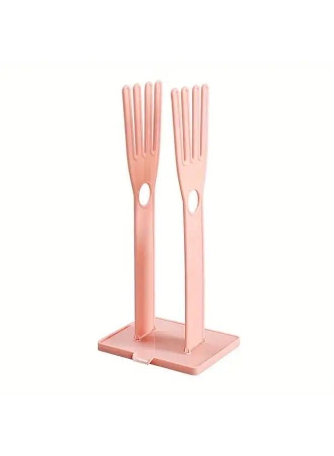 Pink Kitchen Organizer Detachable Gloves Drying Rack With Drain Tray Sponge Holders - Image 1