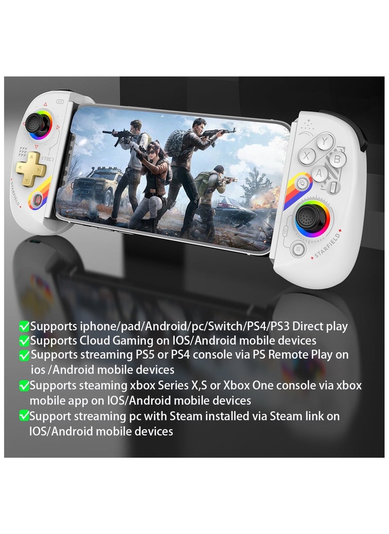 D8 Mobile Gaming Controller for iPhone/Android/iPad/Tablet, Play Xbox Cloud, Playstation Remote Play, Steam/PC, Switch! RGB Hall Joystick/Trigger Wireless Bluetooth Phone Game Controller