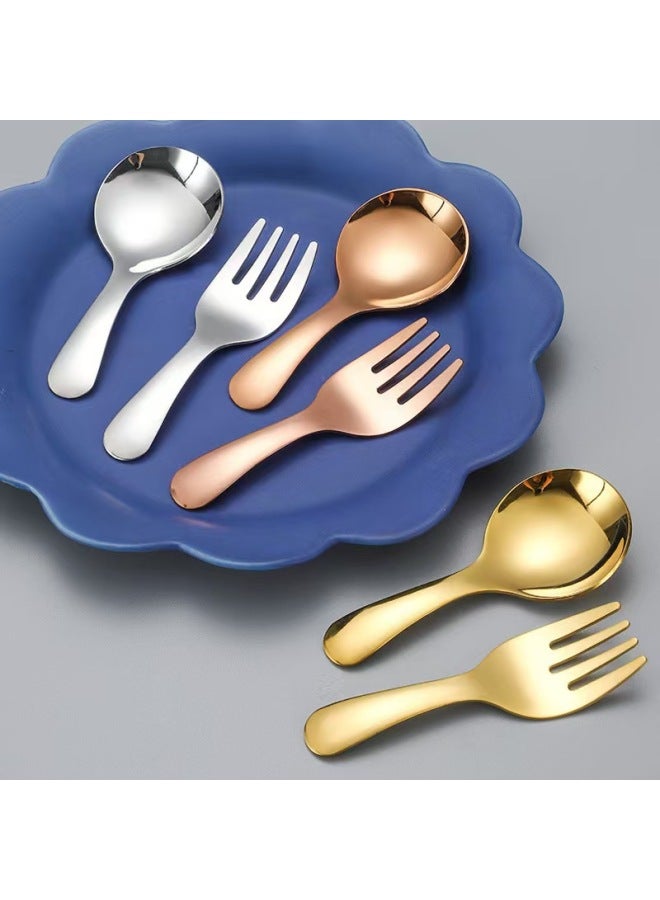 Can Be Fixed Logo Stainless Steel Tableware Children's Fork Spoon Big Head Round Spoon Milk Powder Spoon Short Handle Table Spoon Soup Spoon Fork-Color:Milk Powder Spoon Black - Image 3