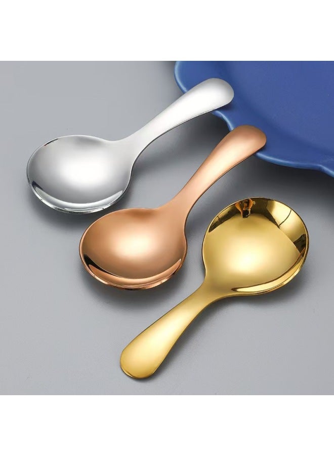 Can Be Fixed Logo Stainless Steel Tableware Children's Fork Spoon Big Head Round Spoon Milk Powder Spoon Short Handle Table Spoon Soup Spoon Fork-Color:Milk Powder Spoon Black - Image 4