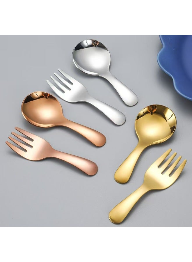 Can Be Fixed Logo Stainless Steel Tableware Children's Fork Spoon Big Head Round Spoon Milk Powder Spoon Short Handle Table Spoon Soup Spoon Fork-Color:Milk Powder Spoon Black - Image 2