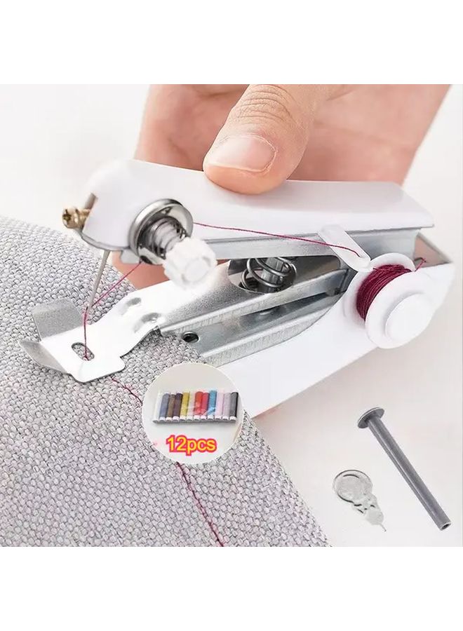 White Handheld Mini Sewing Machine With 14Pcs Accessories For Home Repair - Image 1