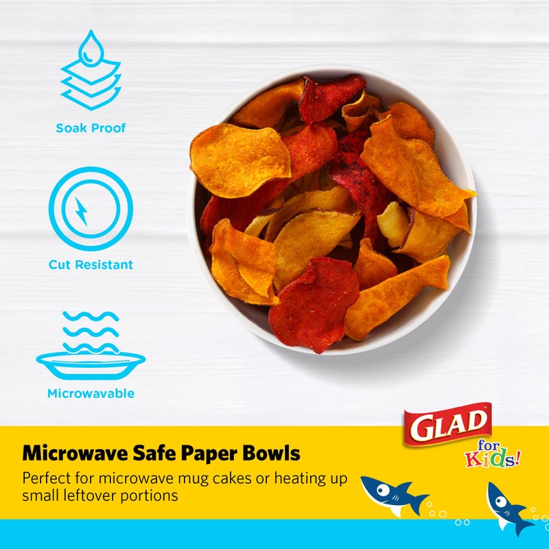 Glad Disposable Paper Snack Cups in Shark Design | Snack Cup Paper Bowls for Kids | 12 Oz Paper Bowl Microwavable Soak Proof Snack Cups Disposable Bowls, 20 Count, Blue (No Lid) - Image 3