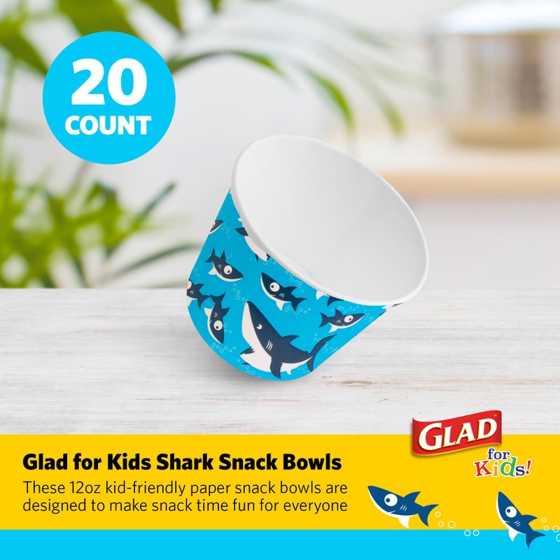 Glad Disposable Paper Snack Cups in Shark Design | Snack Cup Paper Bowls for Kids | 12 Oz Paper Bowl Microwavable Soak Proof Snack Cups Disposable Bowls, 20 Count, Blue (No Lid) - Image 2